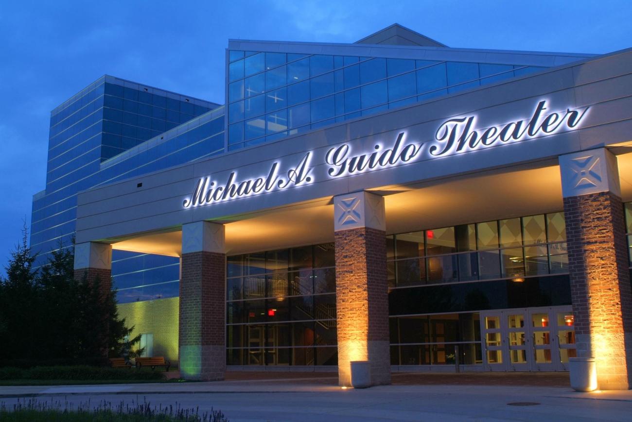 Picture of the front entrance of the Michael A. Guido Theater