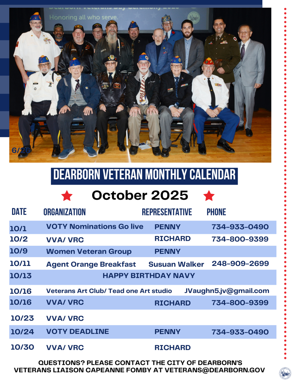 Veterans Calendar for October 2025