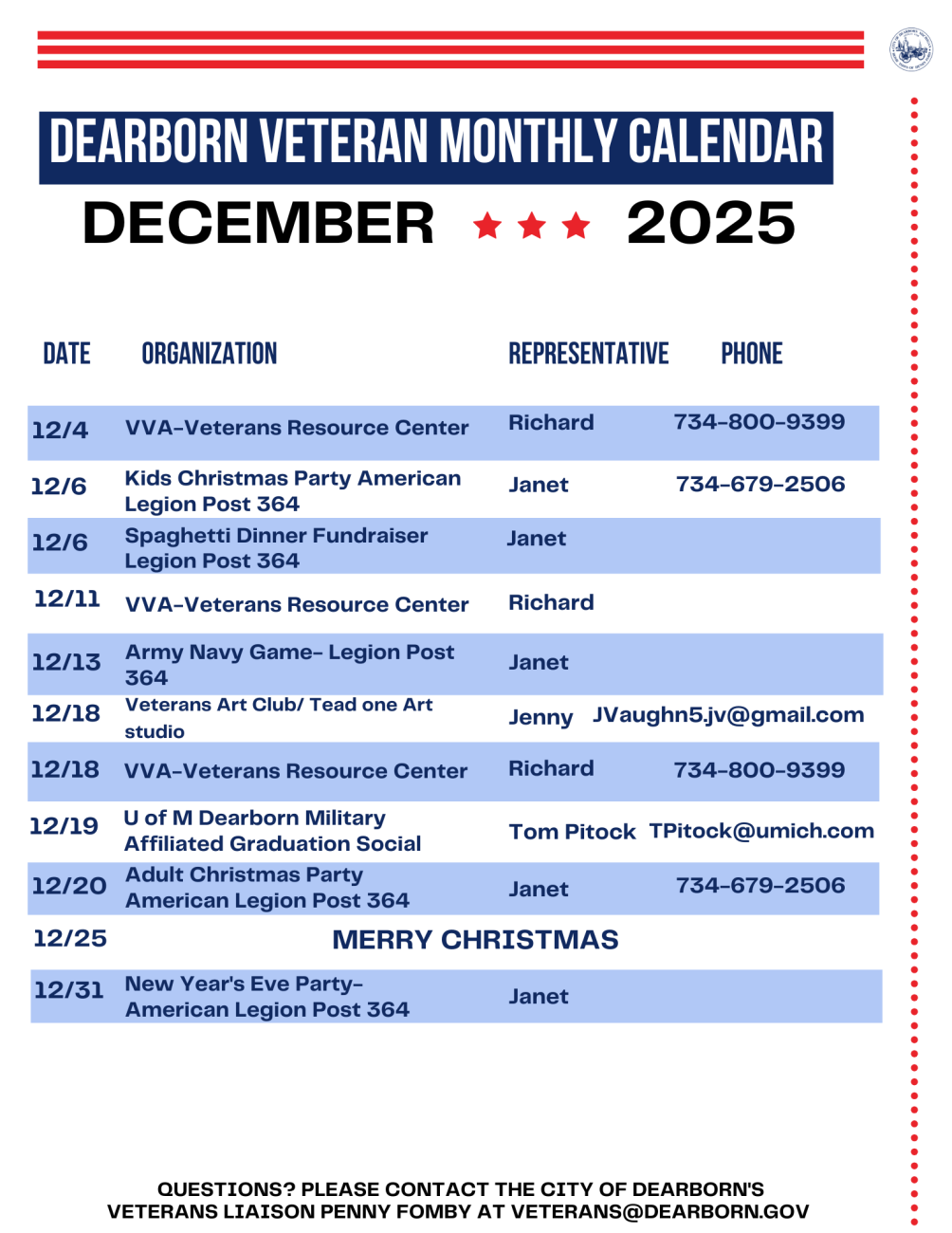 Veterans Calendar Dec. 2025