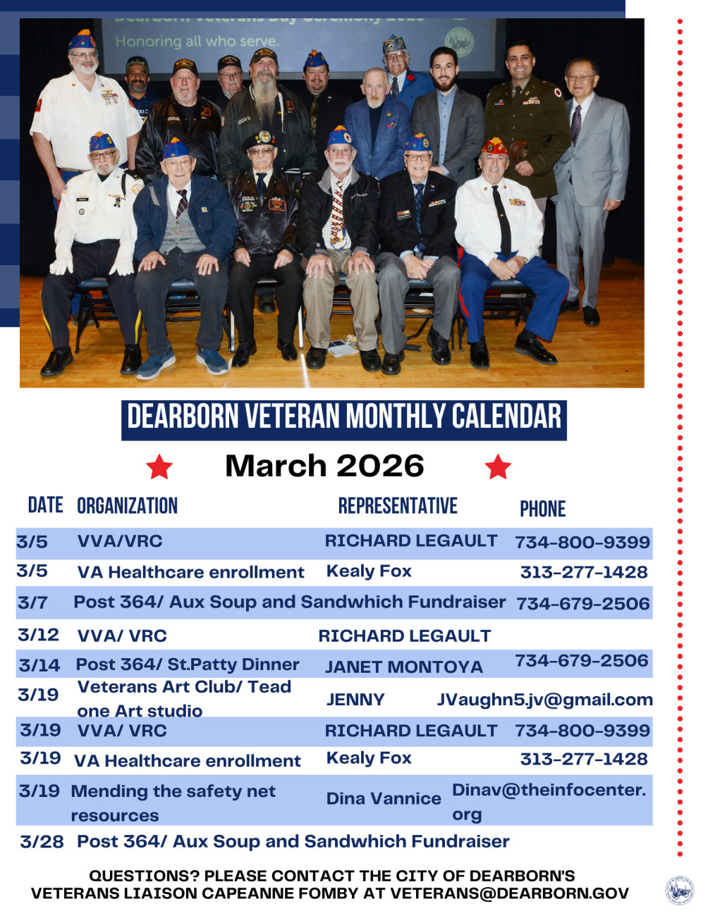 March Veterans Calendar 2026